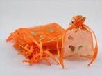 Cadeauzakje giftbag Organza Golden Heart Oranje Goud 7x9 cm
