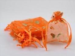 Cadeauzakje giftbag Organza Golden Heart Oranje Goud 7x9 cm, Nieuw