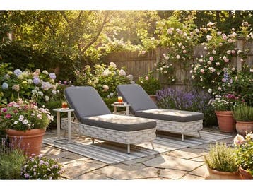 Veiling - Ligbeddenset incl. bijzettafels/kussens 4-delig, Tuin en Terras, Ligbedden, Nieuw