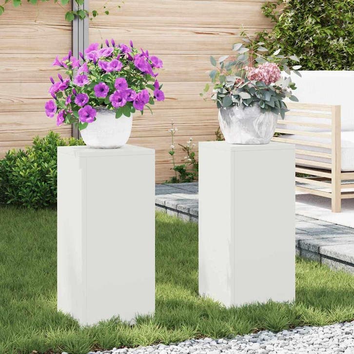vidaXL Plantenstand 2 pcs Wit 24 x 24 x 55 cm Staal, Tuin en Terras, Bloembakken en Plantenbakken, Nieuw, Verzenden