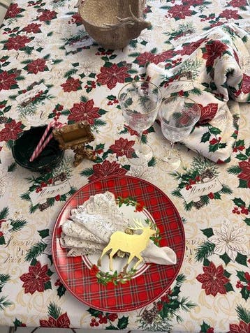 San Leucio top quality - kersttafelkleed met kerststerren,