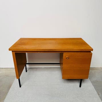 Bureau - Bois, Placage en bois véritable teck - Vintage