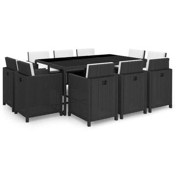 vidaXL 11-delige Tuinset met kussens poly rattan zwart, Verzenden, Nieuw, Tuinset