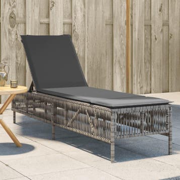 vidaXL Ligbed met kussen poly rattan grijs, Verzenden