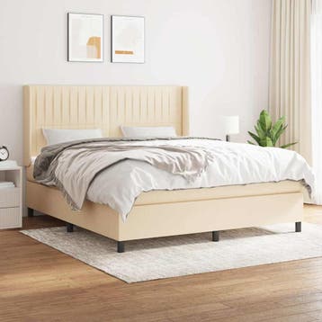 vidaXL Boxspring met matras stof crèmekleurig 180x200 cm, Verzenden