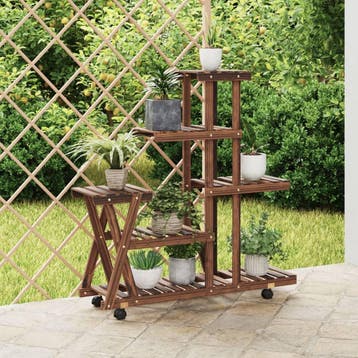 vidaXL Plantenstandaard met wielen 95x25x101 cm massief, Verzenden