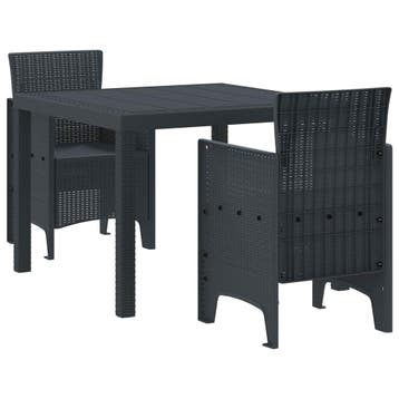 vidaXL Tuin Eettafel Set 3 st Antraciet Polypropyleen, Verzenden