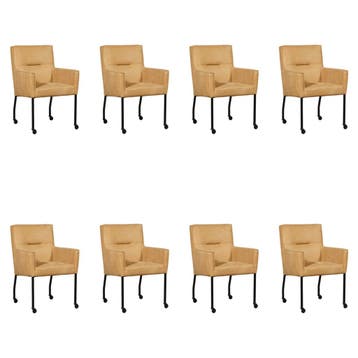 Set van 8 Leren eetkamerstoelen Lucky - Kenia Cognac, Ophalen of Verzenden, Nieuw, Leer, Eén