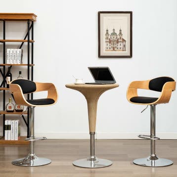 vidaXL Barkrukken 2 st gebogen hout en kunstleer zwart, Verzenden