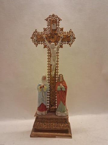 Crucifix - Hout, Porselein - 1930-1940 - 50 cm