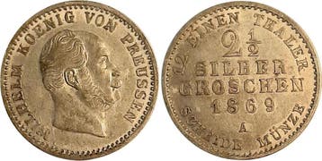Silbergroschen 2,5 zilvergroschen 1869 A Preussen Pruise., Postzegels en Munten, Verzenden, België