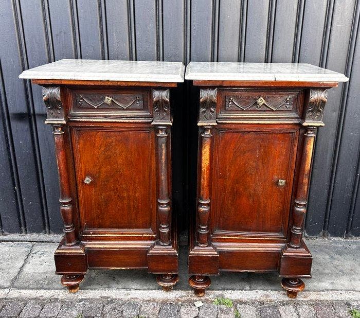 Table de chevet (2) - Bois, Marbre - Anciens meubles de, Antiquités & Art, Antiquités | Autres Antiquités