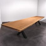 Boomstamtafel, Eettafel 435x110 massief hardhout, metaalpoot, Huis en Inrichting, Tafels | Eettafels, Overige houtsoorten, Robuust Modern
