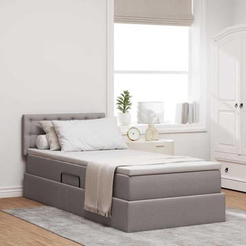 vidaXL LED opbergbed met matras Taupe 90 x 190 cm Stof, Verzenden