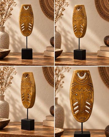 Beeld, Decoratief Afrikaans geïnspireerd masker op standaard
