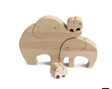 Houten Beeldje Olifant - Vader Moeder 2 Kinderen - Gezin 4-p, Verzamelen, Verzenden, Nieuw