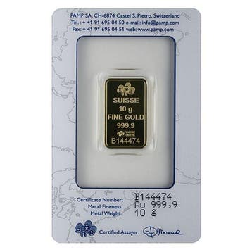 10 grammes - Or .999 - 10 grams 9999 Gold Bar PAMP Suisse