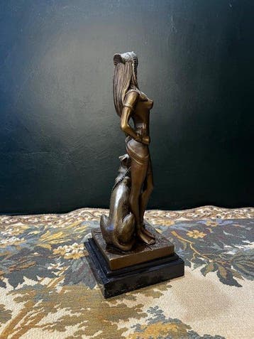Cesaro - Sculpture, Cleopatra met PANTHER - 27 cm - Bronze,, Antiek en Kunst