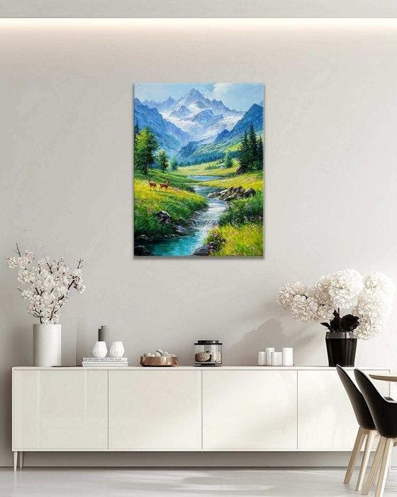 Stefano - Alpine Valley Reverie, Antiek en Kunst, Kunst | Schilderijen | Modern