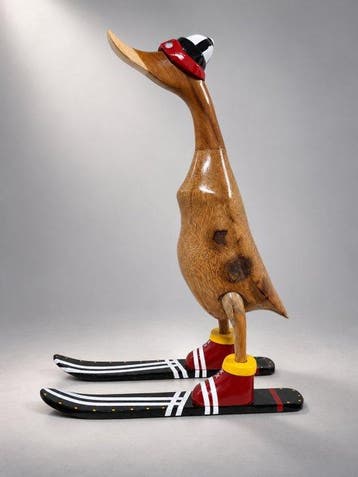 Statue, wooden handmade ski duck - 50 cm - Bois, Antiquités & Art