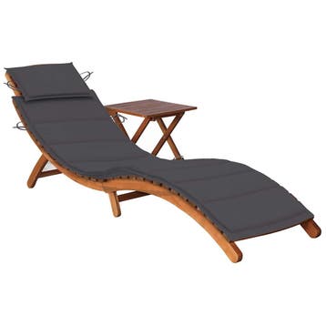 vidaXL Ligbed met tafeltje en kussen massief acaciahout, Tuin en Terras, Verzenden, Nieuw