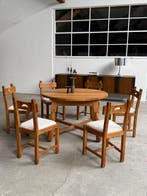 Stoel - Textiel, Eik - Eettafel en 6 stoelen