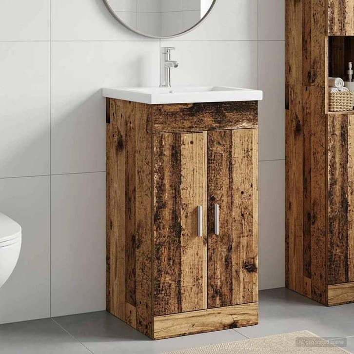 vidaXL Badkamer Vanity met Wastafel Oud hout 42 x 40 x 84,5, Maison & Meubles, Tables | Coiffeuses, Envoi