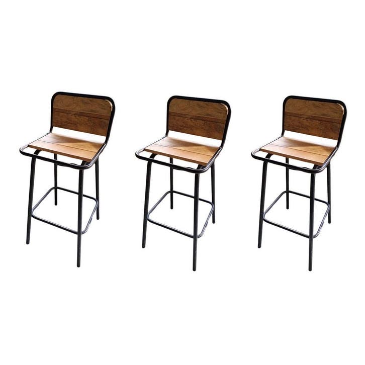 Set van 3 barkrukken  zwart met houten zitting en, Maison & Meubles, Tabourets de bar, Enlèvement ou Envoi