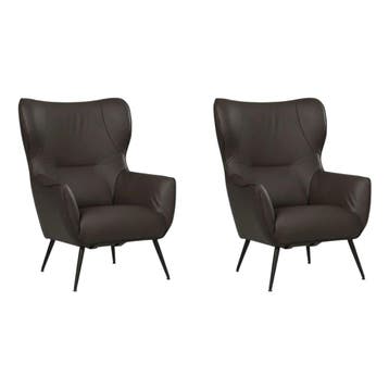 Set van 2 Leren fauteuils Flair - Toledo Espresso (bruin), Nieuw, Ophalen of Verzenden, 75 tot 100 cm, Leer