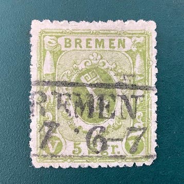 Bremen 1866 - 5 Silvergrossen wapenschild gekeurd Jschl -, Gestempeld