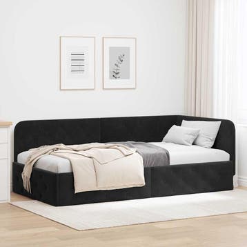 vidaXL Hoek Bed Frame Zwart 90 x 200 cm Fluweel, Verzenden