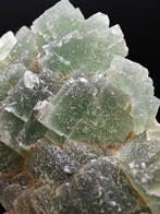 Groene kubische fluoriet, detail, Marokko Kristallen op
