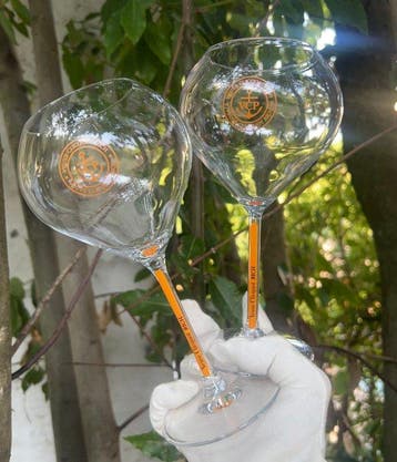 Champagneglas - Veuve Clicquot Yellow Stem Champagne Glazen,, Antiek en Kunst