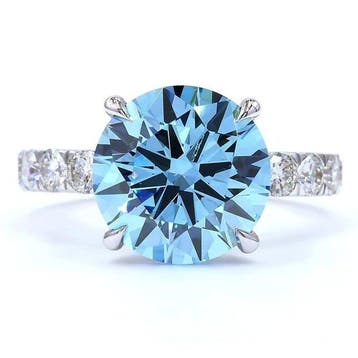 Ring - 18 karaat Witgoud - 6.05ct. tw. Blauw Diamant (Fancy, Nieuw