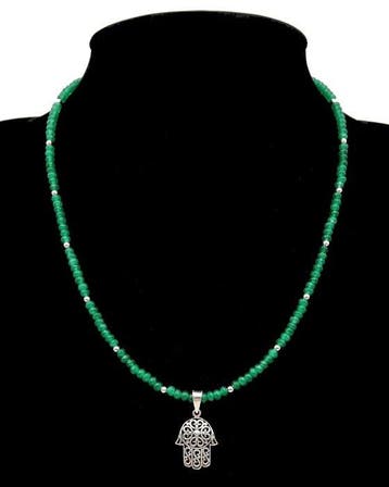 Zilver, Emeraude - Heilige Khamsa – Zilver 925 – Het