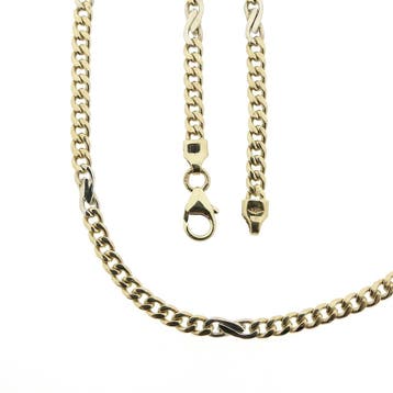 Bicolor gouden gourmetschakel ketting, Ophalen of Verzenden