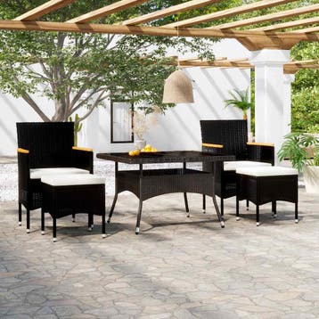 vidaXL 5-delige Tuinset poly rattan en gehard glas zwart, Tuin en Terras, Verzenden, Nieuw, Tuinset