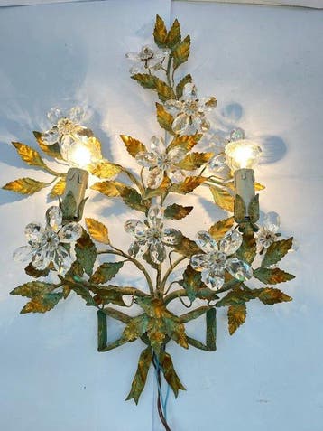 Wandkandelaar - Smeedijzer en glas - wandlamp