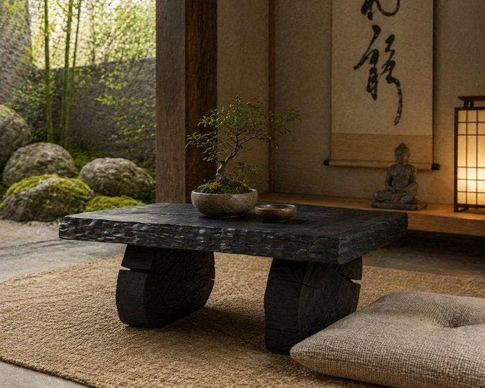 Bijzettafel - Salontafel - Shou Sugi Ban - Gemaakt in Italië, Antiquités & Art, Curiosités & Brocante