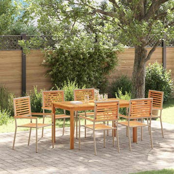 vidaXL Tuin Eettafel Set 7 st Beige Massief Acacia Hout, Tuin en Terras, Verzenden, Nieuw