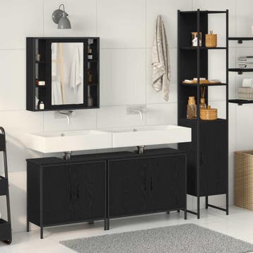 vidaXL Badkamermeubel Set 4 st Zwart Bewerkt hout, Verzenden, Nieuw