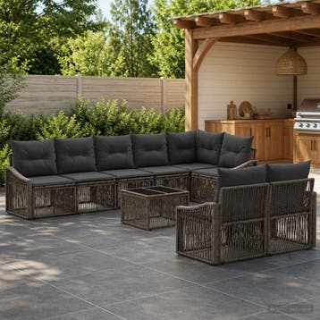 vidaXL Tuinbank Set 9 st Grijs poly rattan, Verzenden, Nieuw