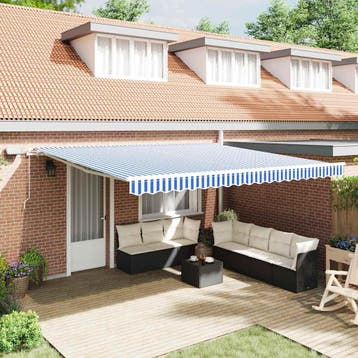 vidaXL Uitschuifbare luifel Blauw en Wit 450 × 300 cm, Verzenden