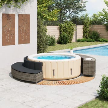 vidaXL Hottub-ombouw poly rattan massief acaciahout grijs, Verzenden