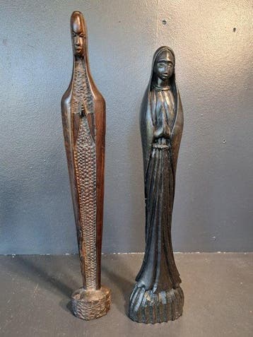 Beeld, Twee Afrikaanse Maria beelden - 34 cm - Hout
