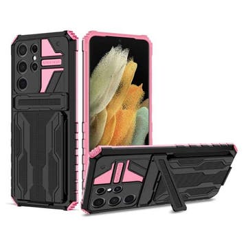 Samsung Galaxy S21 FE - Armor Card Slot Hoesje met Kickstand, Verzenden
