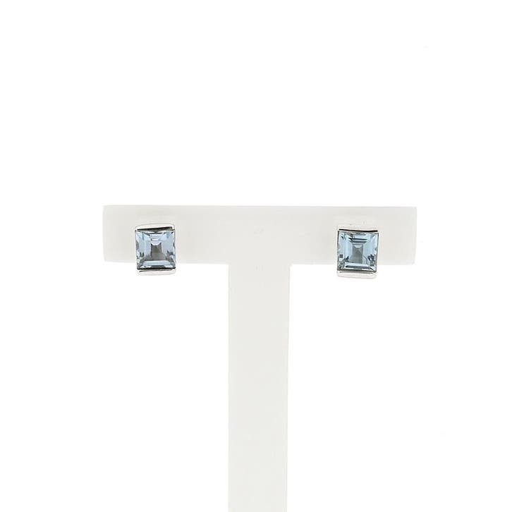 Witgouden oorstekers met blauwe topaas (Oorbellen), Handtassen en Accessoires, Oorbellen, Goud, Gebruikt, Met edelsteen, Goud