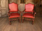 Fauteuil - Hout, Leder - fauteuil voor in de slaapkamer, Antiek en Kunst