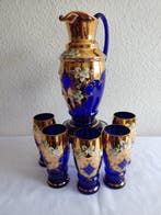 Böhmen –Elegantes Likörservice – kobaltblauer Überfang mit, Antiquités & Art