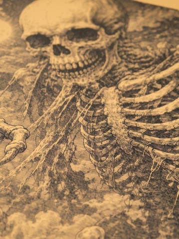 Artistiek wandtapijt “Gashadokuro – Het Reusachtige Skelet, Antiek en Kunst